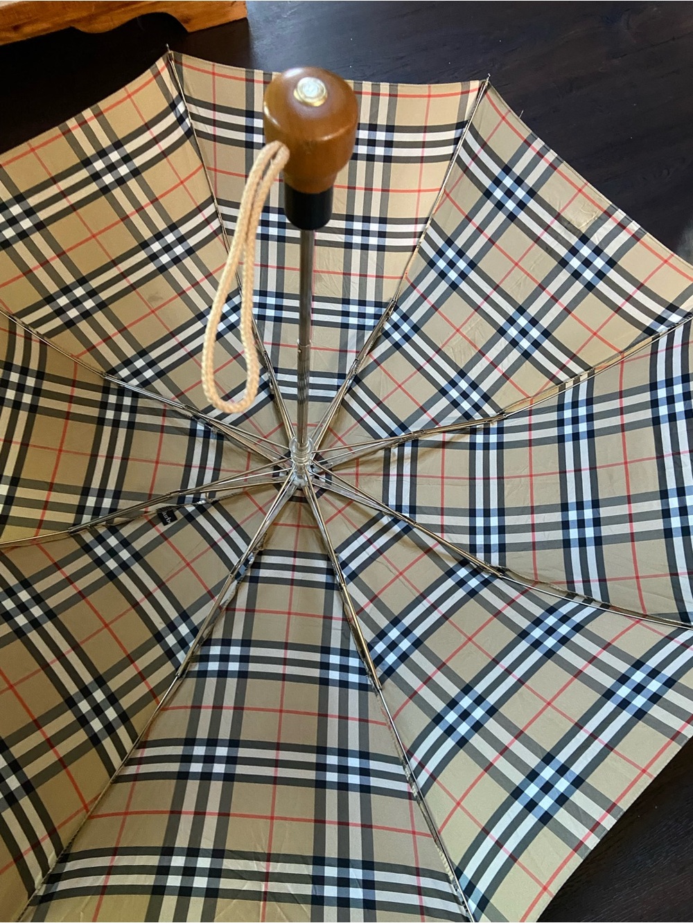 Burberrys Vintage Check Compact Umbrella in Beige, Black & Red (Sold As Is) - Picture 5 of 13